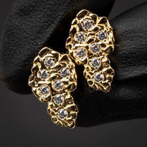 Iced Cz Men's Yellow Gold Plated 925 Sterling Silver Nugget Stud Earrings